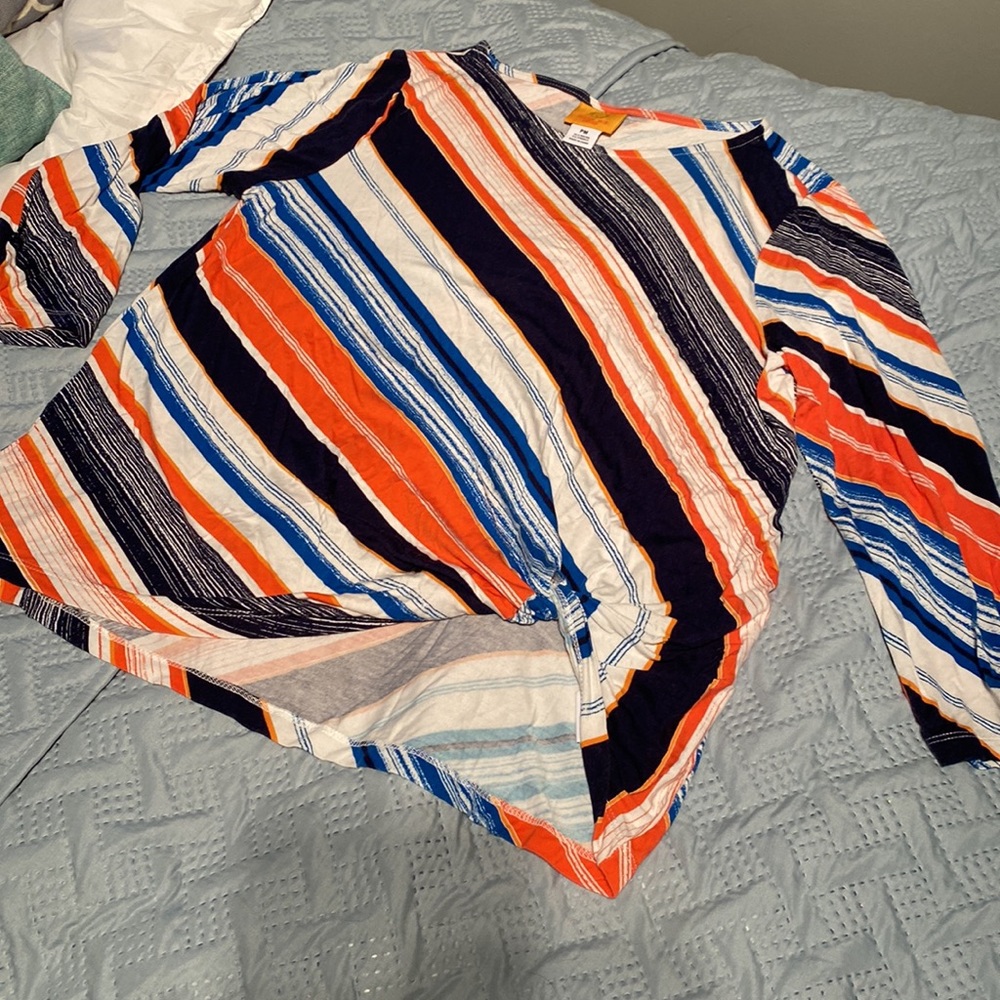 Ruby Red Petites colorful Striped tied front Top 3/4 Sleeves petite medium PM - Picture 6 of 9